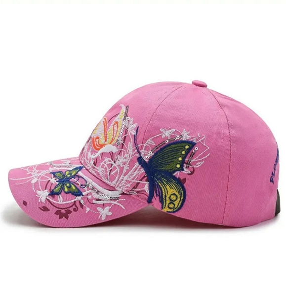Y2K Butterfly Embroidered Flower Baseball Cap - Picture 2 of 5